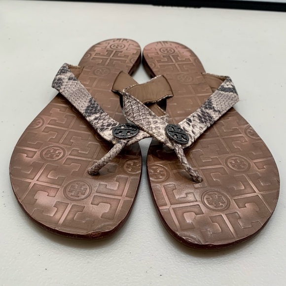 Tory Burch Sandals Adult Size 11M Brown Thora Snake Print Leather Thong Women - Picture 3 of 6